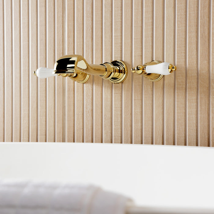 Kingston Heirloom KS5022PLTwo-Handle 3-Hole Wall Mount Roman Tub Faucet, Polished Brass