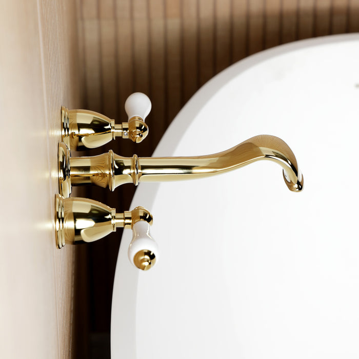 Kingston Heirloom KS5022PLTwo-Handle 3-Hole Wall Mount Roman Tub Faucet, Polished Brass