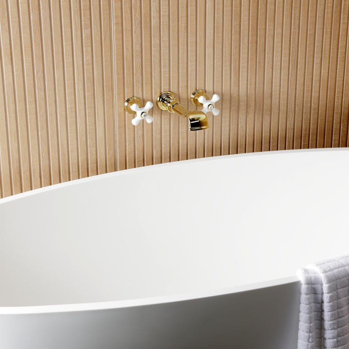 Kingston Heirloom KS5022PX Two-Handle 3-Hole Wall Mount Tub Faucet, Polished Brass