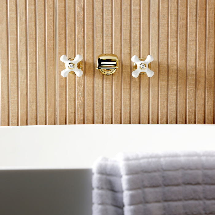 Kingston Heirloom KS5022PXTwo-Handle 3-Hole Wall Mount Roman Tub Faucet, Polished Brass