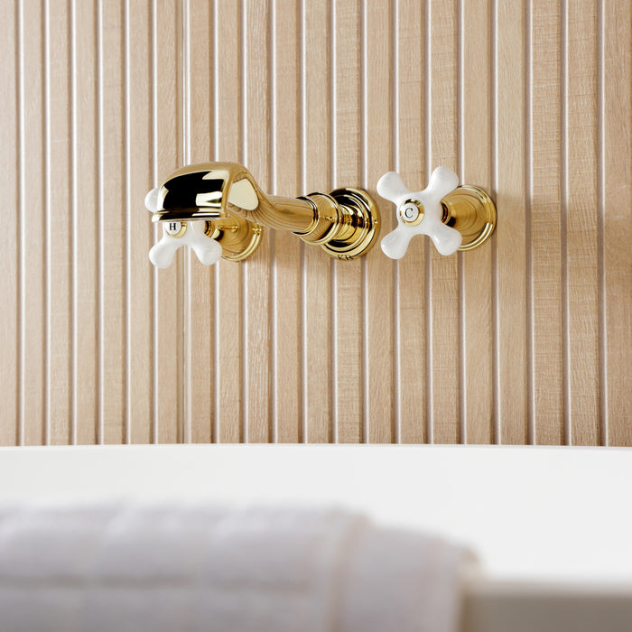 Kingston Heirloom KS5022PXTwo-Handle 3-Hole Wall Mount Roman Tub Faucet, Polished Brass