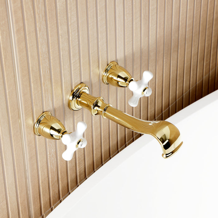 Kingston Heirloom KS5022PXTwo-Handle 3-Hole Wall Mount Roman Tub Faucet, Polished Brass