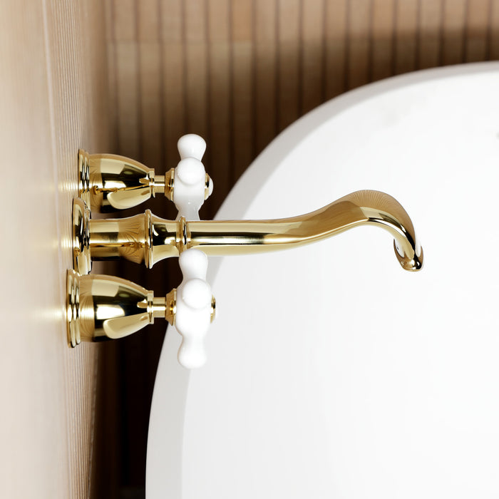 Kingston Heirloom KS5022PXTwo-Handle 3-Hole Wall Mount Roman Tub Faucet, Polished Brass