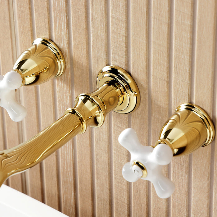 Kingston Heirloom KS5022PX Two-Handle 3-Hole Wall Mount Tub Faucet, Polished Brass