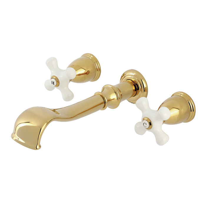 Kingston Heirloom KS5022PX Two-Handle 3-Hole Wall Mount Tub Faucet, Polished Brass