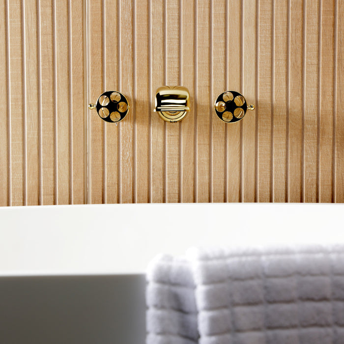 Kingston Tulare KS5022RKX - Webb Two-Handle 3-Hole Wall Mount Roman Tub Faucet with Knurled Handle, Polished Brass