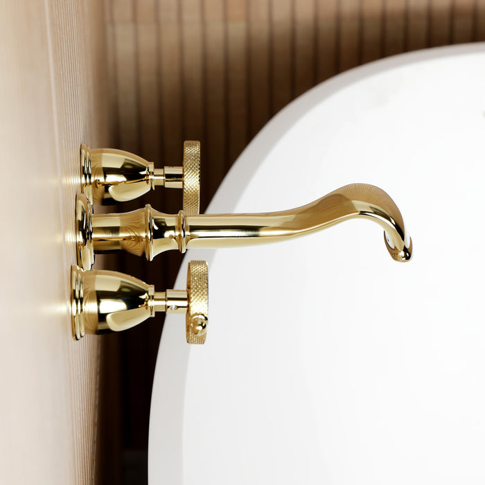 Kingston Tulare KS5022RKX - Webb Two-Handle 3-Hole Wall Mount Roman Tub Faucet with Knurled Handle, Polished Brass