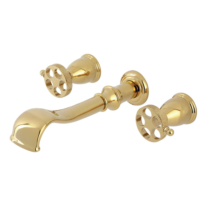 Kingston Tulare KS5022RKX - Webb Two-Handle 3-Hole Wall Mount Roman Tub Faucet with Knurled Handle, Polished Brass
