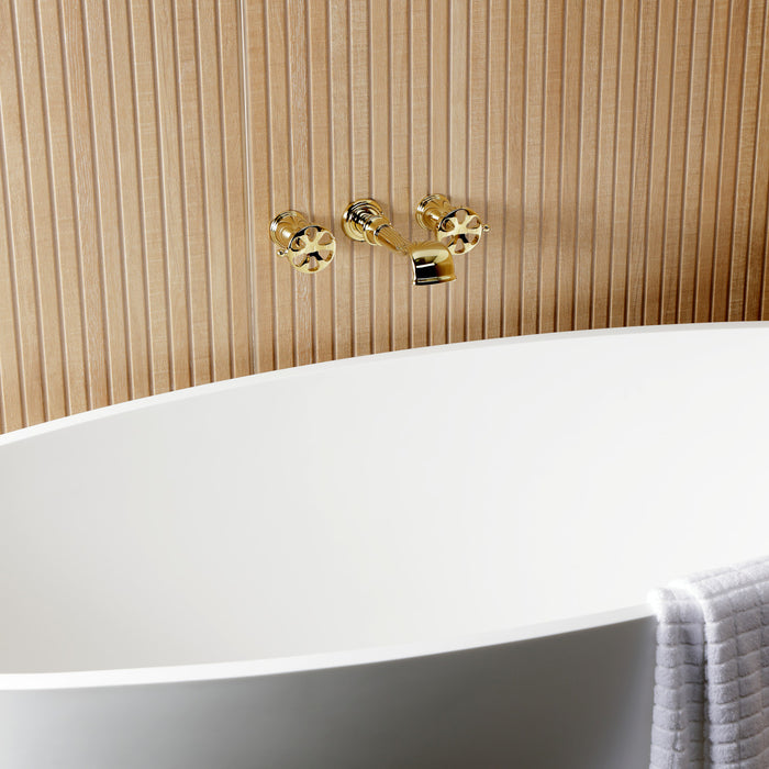 Kingston Tulare KS5022RX - Belknap Two-Handle 3-Hole Wall Mount Roman Tub Faucet, Polished Brass