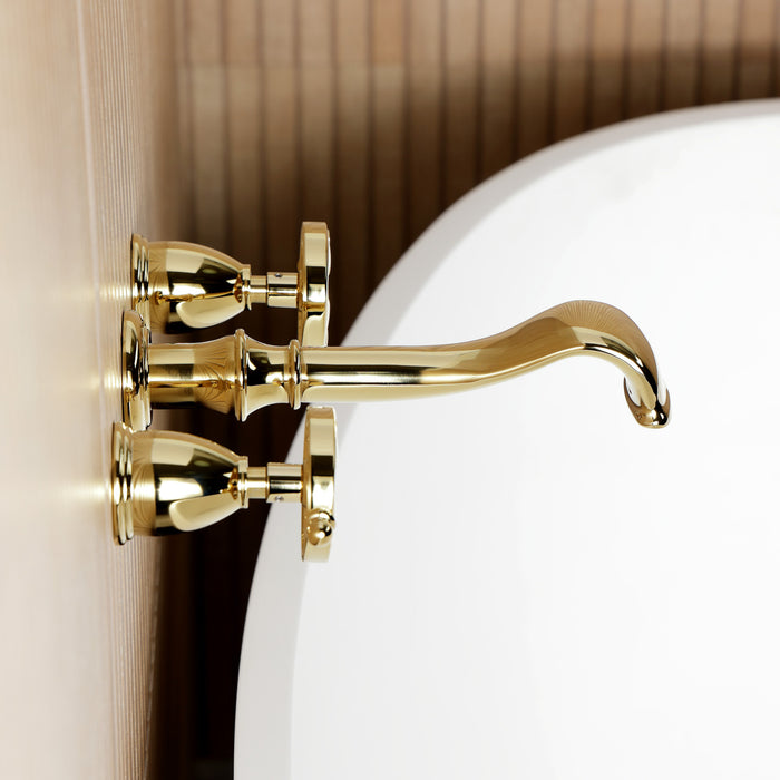 Kingston Tulare KS5022RX - Belknap Two-Handle 3-Hole Wall Mount Roman Tub Faucet, Polished Brass