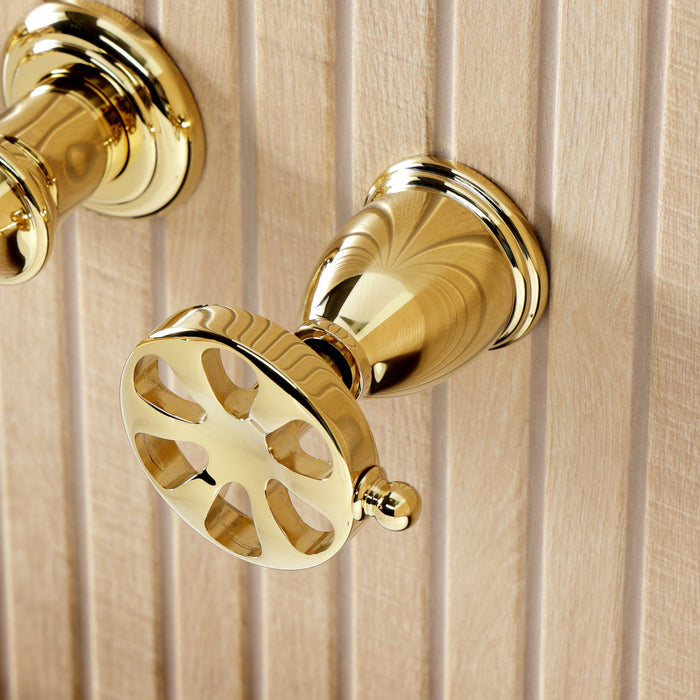 Kingston Tulare KS5022RX - Belknap Two-Handle 3-Hole Wall Mount Roman Tub Faucet, Polished Brass