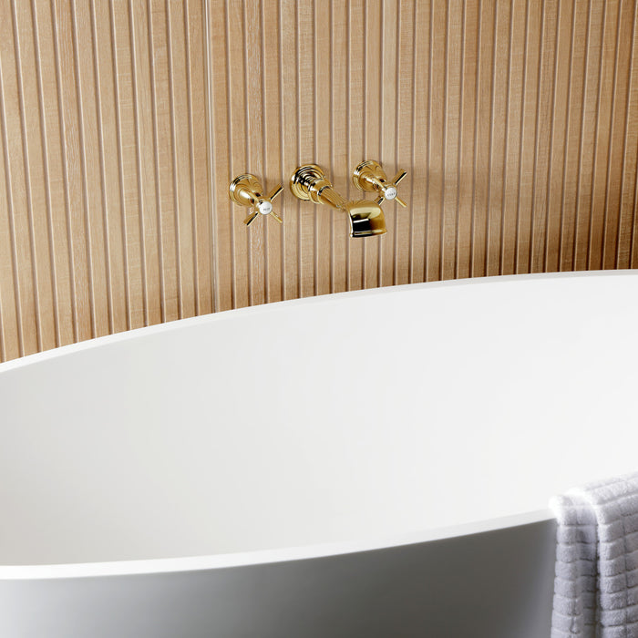 Kingston Tulare KS5022ZX - Millennium Two-Handle 3-Hole Wall Mount Roman Tub Faucet, Polished Brass