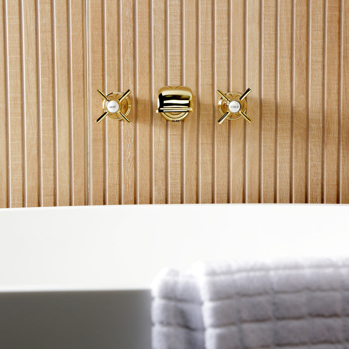 Kingston Tulare KS5022ZX - Millennium Two-Handle 3-Hole Wall Mount Tub Faucet, Polished Brass