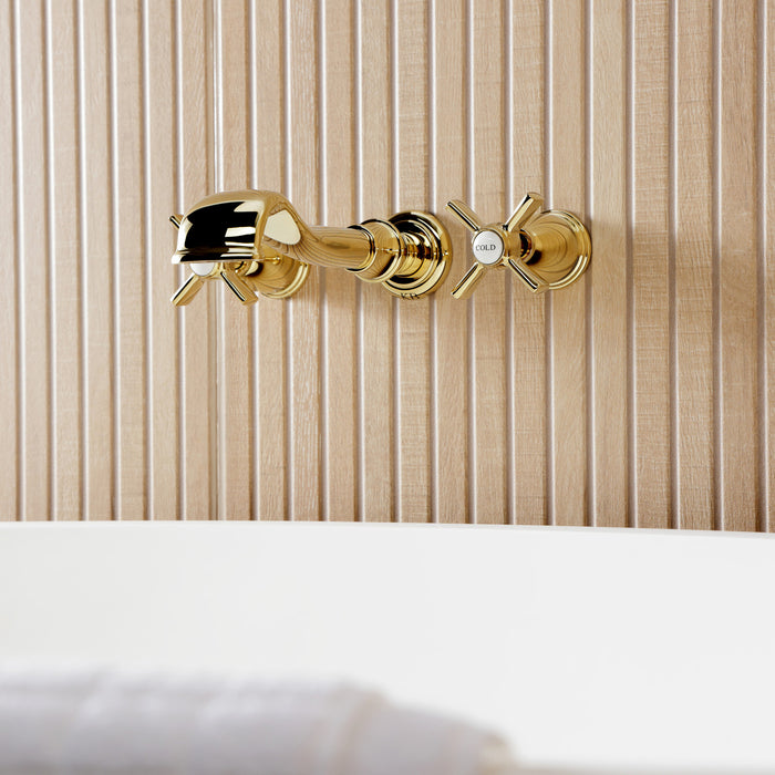 Kingston Tulare KS5022ZX - Millennium Two-Handle 3-Hole Wall Mount Roman Tub Faucet, Polished Brass