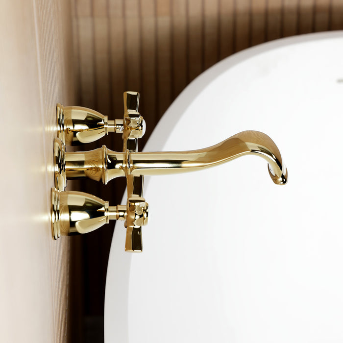 Kingston Tulare KS5022ZX - Millennium Two-Handle 3-Hole Wall Mount Roman Tub Faucet, Polished Brass