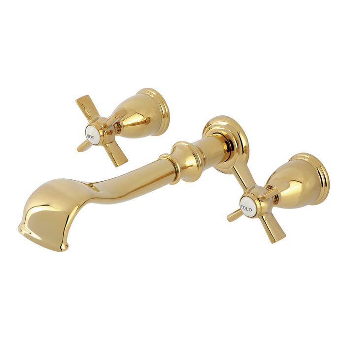 Kingston Tulare KS5022ZX - Millennium Two-Handle 3-Hole Wall Mount Roman Tub Faucet, Polished Brass