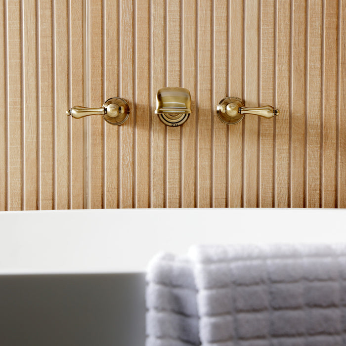 Kingston Heirloom KS5023ALTwo-Handle 3-Hole Wall Mount Roman Tub Faucet, Antique Brass