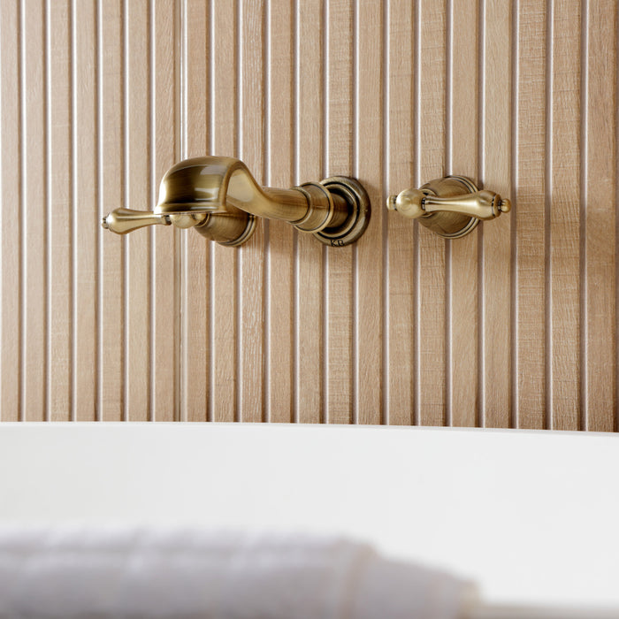 Kingston Heirloom KS5023ALTwo-Handle 3-Hole Wall Mount Roman Tub Faucet, Antique Brass