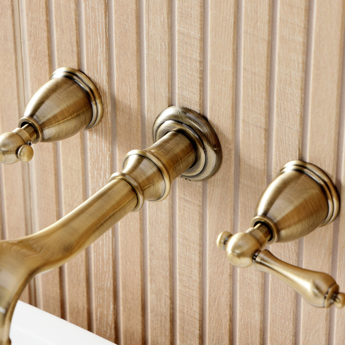 Kingston Heirloom KS5023ALTwo-Handle 3-Hole Wall Mount Roman Tub Faucet, Antique Brass