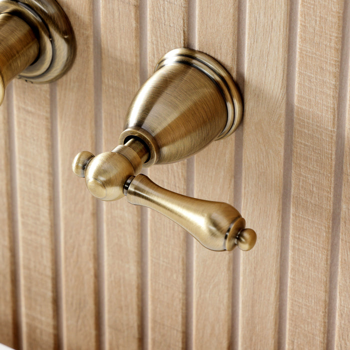 Kingston Heirloom KS5023ALTwo-Handle 3-Hole Wall Mount Roman Tub Faucet, Antique Brass