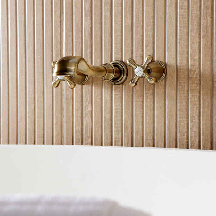 Kingston Heirloom KS5023AX Two-Handle 3-Hole Wall Mount Tub Faucet, Antique Brass