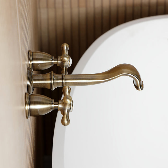 Kingston Heirloom KS5023AXTwo-Handle 3-Hole Wall Mount Roman Tub Faucet, Antique Brass