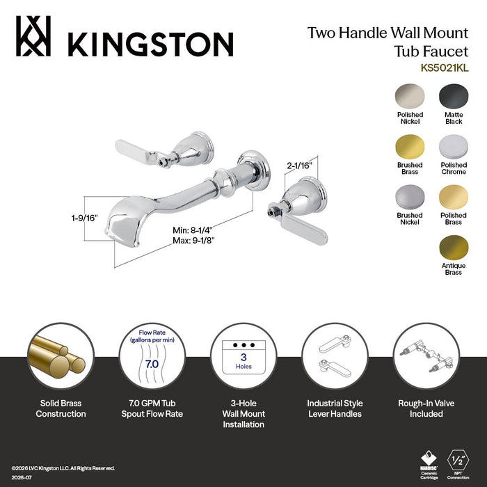 Kingston Tulare KS5023KL - Hallerbos Two-Handle 3-Hole Wall Mount Tub Faucet, Antique Brass