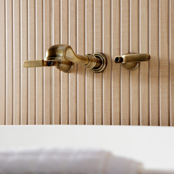 Kingston Tulare KS5023KL - Hallerbos Two-Handle 3-Hole Wall Mount Roman Tub Faucet, Antique Brass