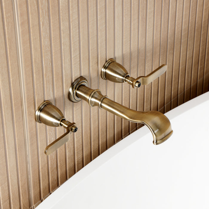 Kingston Tulare KS5023KL - Hallerbos Two-Handle 3-Hole Wall Mount Roman Tub Faucet, Antique Brass