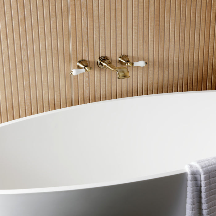 Kingston Heirloom KS5023PLTwo-Handle 3-Hole Wall Mount Roman Tub Faucet, Antique Brass