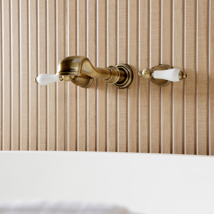 Kingston Heirloom KS5023PLTwo-Handle 3-Hole Wall Mount Roman Tub Faucet, Antique Brass