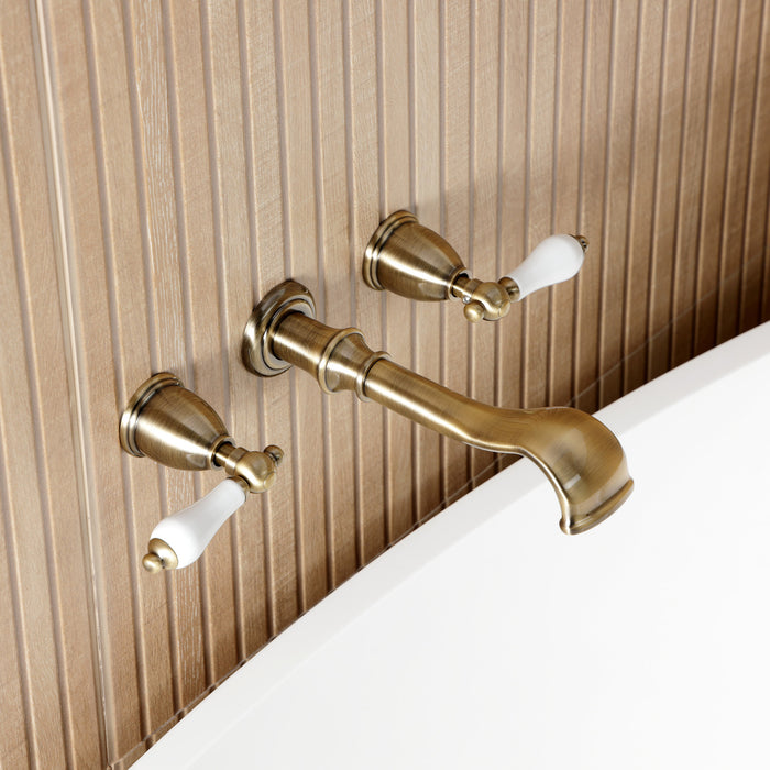 Kingston Heirloom KS5023PLTwo-Handle 3-Hole Wall Mount Roman Tub Faucet, Antique Brass
