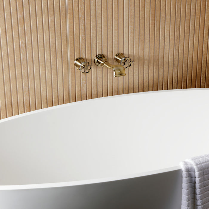 Kingston Tulare KS5023RKX - Webb Two-Handle 3-Hole Wall Mount Roman Tub Faucet with Knurled Handle, Antique Brass