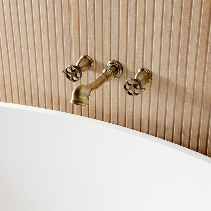 Kingston Tulare KS5023RKX - Webb Two-Handle 3-Hole Wall Mount Roman Tub Faucet with Knurled Handle, Antique Brass