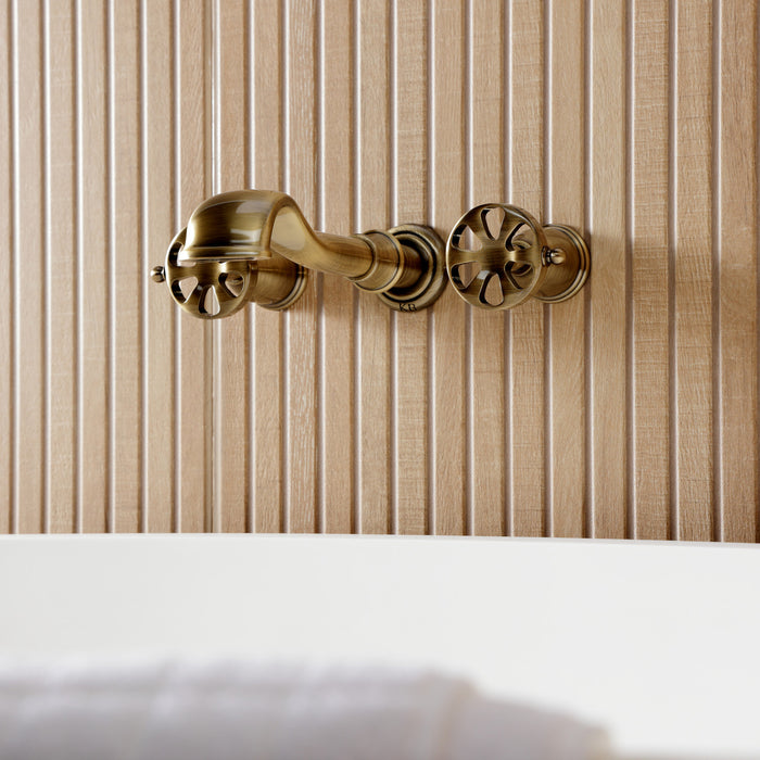 Kingston Tulare KS5023RX - Belknap Two-Handle 3-Hole Wall Mount Roman Tub Faucet, Antique Brass