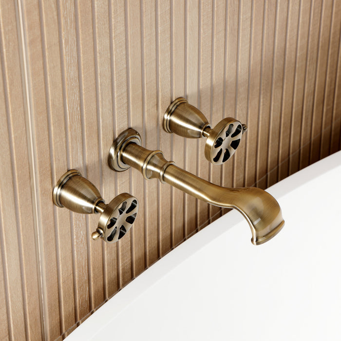 Kingston Tulare KS5023RX - Belknap Two-Handle 3-Hole Wall Mount Tub Faucet, Antique Brass