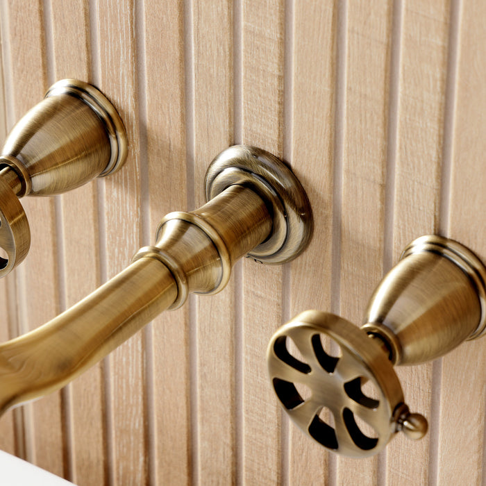 Kingston Tulare KS5023RX - Belknap Two-Handle 3-Hole Wall Mount Tub Faucet, Antique Brass