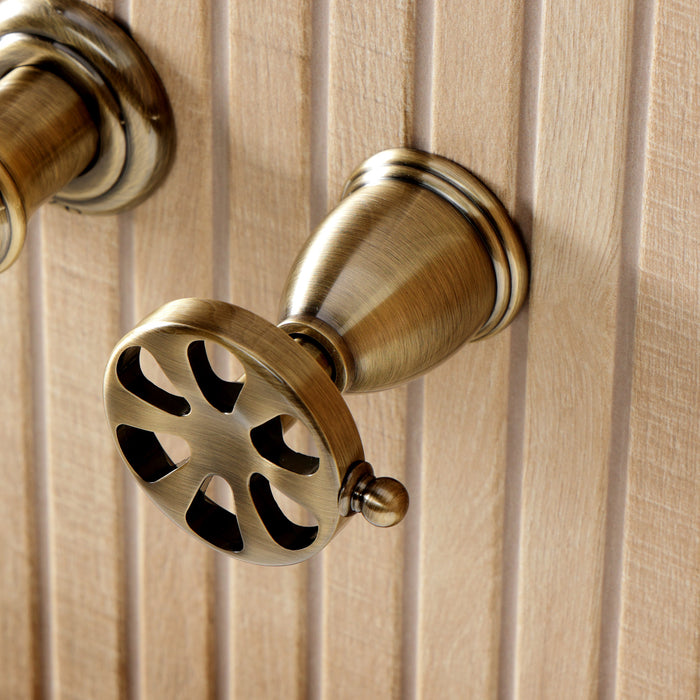 Kingston Tulare KS5023RX - Belknap Two-Handle 3-Hole Wall Mount Roman Tub Faucet, Antique Brass