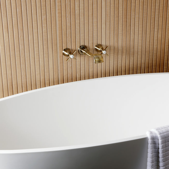 Kingston Tulare KS5023ZX - Millennium Two-Handle 3-Hole Wall Mount Roman Tub Faucet, Antique Brass