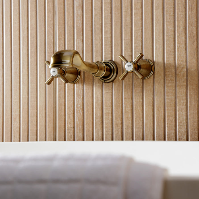 Kingston Tulare KS5023ZX - Millennium Two-Handle 3-Hole Wall Mount Roman Tub Faucet, Antique Brass