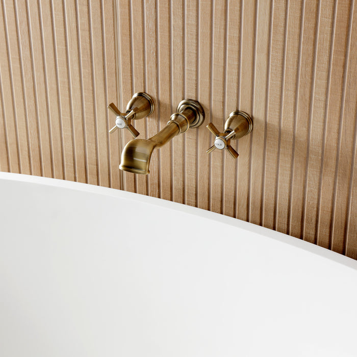 Kingston Tulare KS5023ZX - Millennium Two-Handle 3-Hole Wall Mount Roman Tub Faucet, Antique Brass
