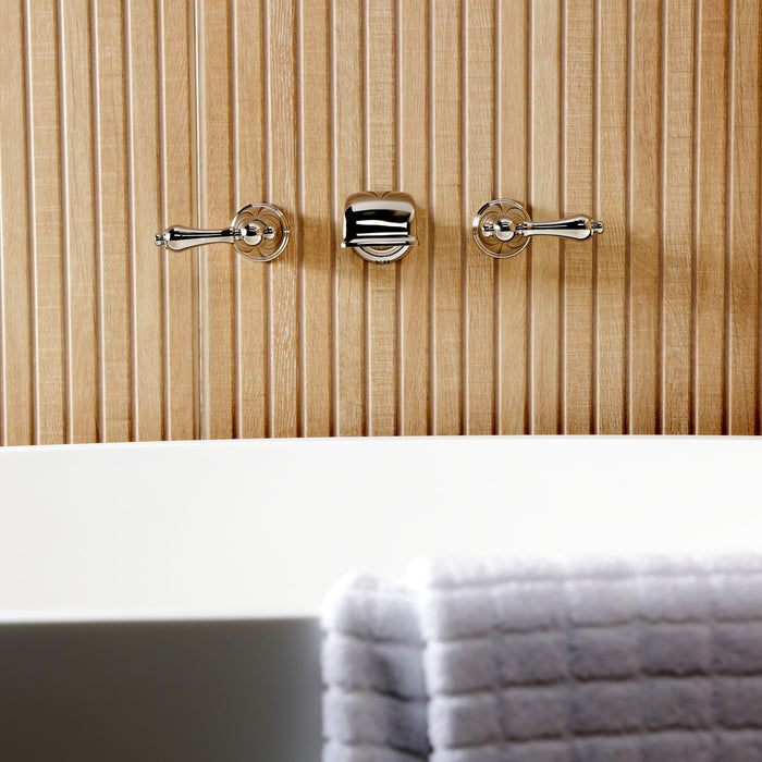 Kingston Heirloom KS5026ALTwo-Handle 3-Hole Wall Mount Roman Tub Faucet, Polished Nickel