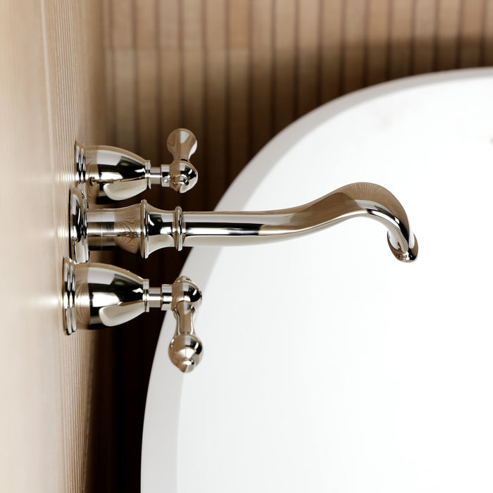 Kingston Heirloom KS5026ALTwo-Handle 3-Hole Wall Mount Roman Tub Faucet, Polished Nickel