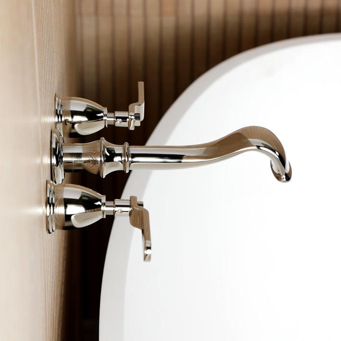 Kingston Tulare KS5026KL - Hallerbos Two-Handle 3-Hole Wall Mount Roman Tub Faucet, Polished Nickel