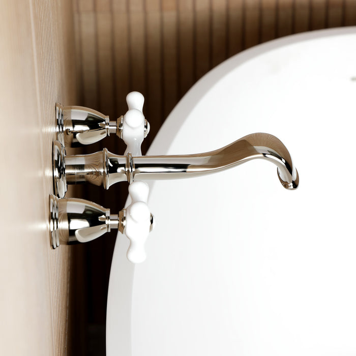 Kingston Heirloom KS5026PX Two-Handle 3-Hole Wall Mount Tub Faucet, Polished Nickel