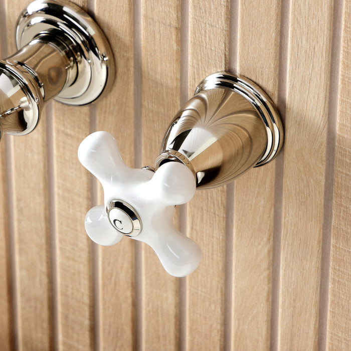 Kingston Heirloom KS5026PX Two-Handle 3-Hole Wall Mount Tub Faucet, Polished Nickel