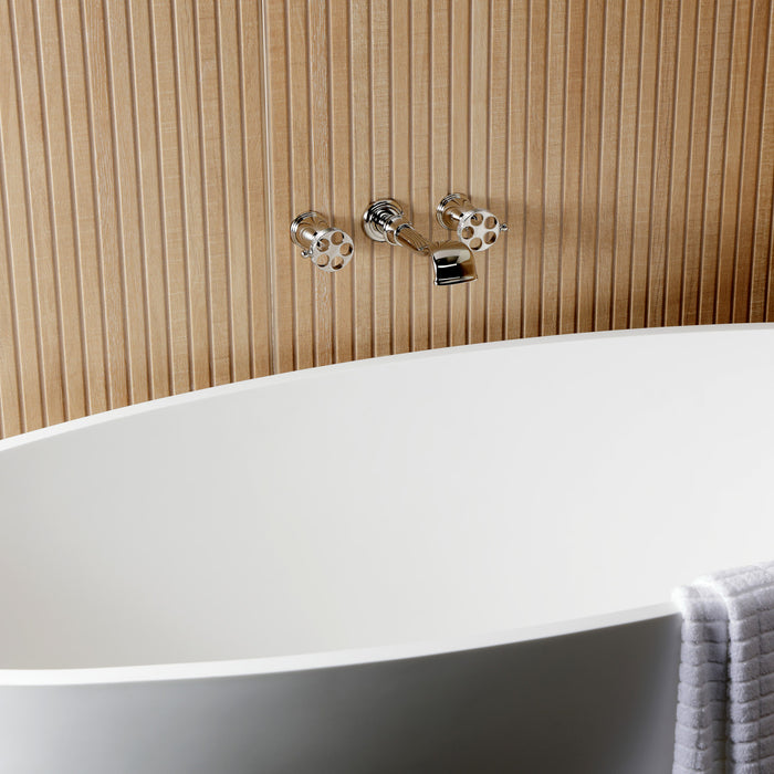 Kingston Tulare KS5026RKX - Webb Two-Handle 3-Hole Wall Mount Roman Tub Faucet with Knurled Handle, Polished Nickel