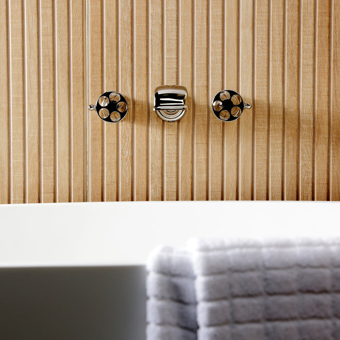 Kingston Tulare KS5026RKX - Webb Two-Handle 3-Hole Wall Mount Tub Faucet with Knurled Handle, Polished Nickel