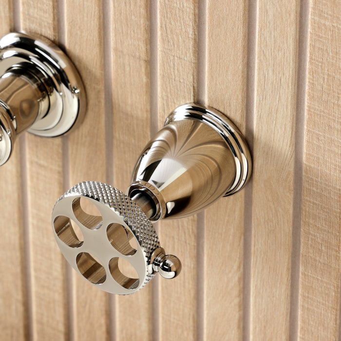 Kingston Tulare KS5026RKX - Webb Two-Handle 3-Hole Wall Mount Roman Tub Faucet with Knurled Handle, Polished Nickel
