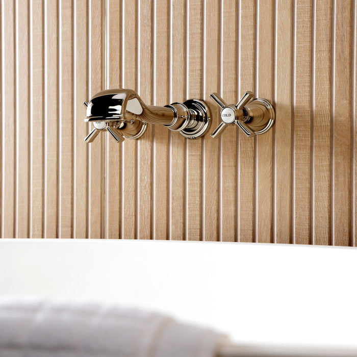 Kingston Tulare KS5026ZX - Millennium Two-Handle 3-Hole Wall Mount Roman Tub Faucet, Polished Nickel